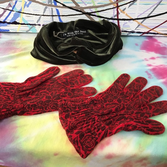 red floral pattern gloves Anthropologie OS - Picture 5 of 5